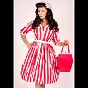 Tatyana Red and White Stripe Cotton Dress